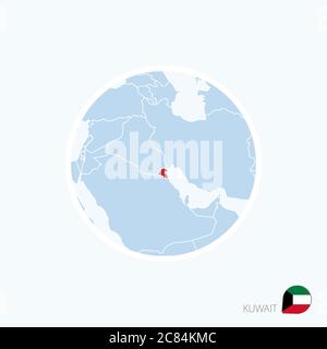 Icona Mappa di Kuwait. Mappa blu del Medio Oriente con Kuwait evidenziato in rosso. Illustrazione vettoriale. Illustrazione Vettoriale