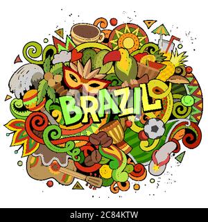 Brasile disegnata a mano cartoon doodles illustrazione. Design divertente. Illustrazione Vettoriale