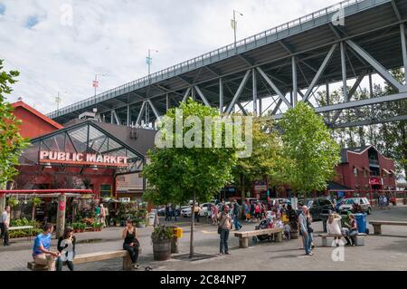 Granville Bridge, Granville Island, Vancouver, British Columbia, Canada. Foto Stock