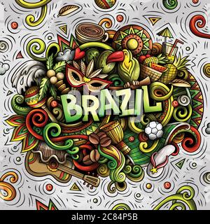 Brasile disegnata a mano cartoon doodles illustrazione. Design divertente. Illustrazione Vettoriale