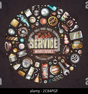 Insieme vettoriale di oggetti doodle cartoni animati automobilistici Illustrazione Vettoriale