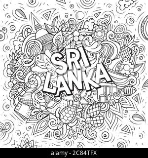 Sri Lanka disegnata a mano fumetti doodles illustrazione. Design divertente. Illustrazione Vettoriale