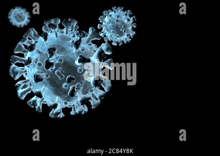 ein fieses Virus befaellt die Welt - Symbolbild: CGI-Visualizierung: Coronavirus Covid 19, SARS 2/ un nuovo virus orribile infesta la terra del pianeta - symboli Foto Stock