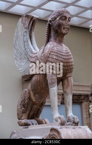 Statua della Sphinx nel museo Delfi in Grecia Foto Stock