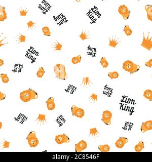 Re Leone. Tema cute dei bambini. Motivo di sfondo senza giunture. Illustrazione vettoriale. Illustrazione Vettoriale