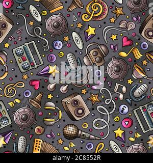 Cartoni animati Strumenti musicali disegnati a mano modello senza giunture Illustrazione Vettoriale