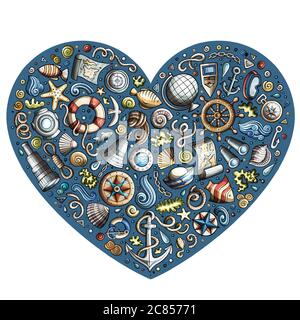 Set di oggetti cartoni animati nautici Illustrazione Vettoriale