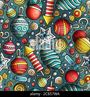 Cartoon cute disegno a mano XMASS modello senza giunture Illustrazione Vettoriale