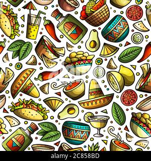 Cartoon disegnata a mano latino-americana, messicano modello senza giunture Illustrazione Vettoriale