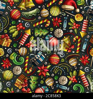 Cartoon cute disegno a mano XMASS modello senza giunture Illustrazione Vettoriale