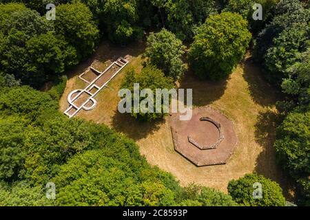 Francia, Nievre, Champallement, Compierre località, sito archeologico di Compierre, Gallo-romana rovine (vista aerea) // Francia, Nièvre (58), Champalle Foto Stock