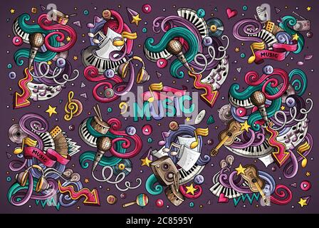 Doodles vettoriali insieme di combinazioni musicali di oggetti Illustrazione Vettoriale