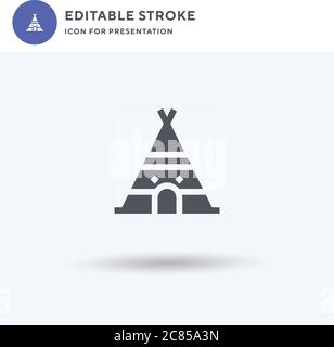 Vettore di icone di tenda indiana, segno piatto riempito, pittogramma solido isolato su bianco, illustrazione del logo. Icona della tenda indiana per la presentazione. Illustrazione Vettoriale