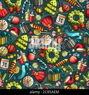 Cartoon cute disegno a mano XMASS modello senza giunture Illustrazione Vettoriale