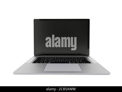 Computer portatile realistico in stile mockup. Computer portatile isolato su sfondo bianco. Design sottile e moderno. Foto Stock
