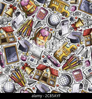 Cartoon disegno a mano modello senza giunture Back to School Illustrazione Vettoriale