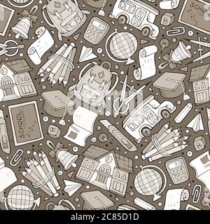 Cartoon disegno a mano modello senza giunture Back to School Illustrazione Vettoriale