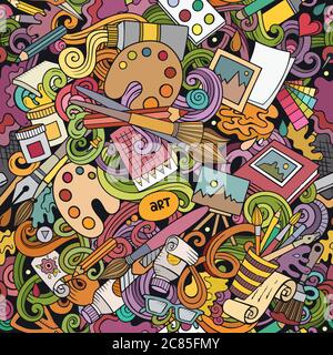 Cartoon carino doodles disegnati a mano artista modello senza giunture Illustrazione Vettoriale
