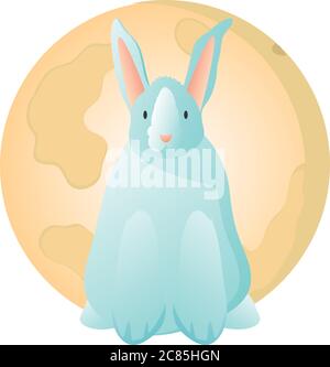 luna e conigli di giada cinese su sfondo bianco disegno vettoriale illustrazione Illustrazione Vettoriale