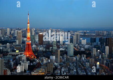 Vista aerea della città di Tokyo e della sua baia Foto Stock