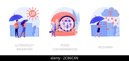 Effetto radioattivo, inquinamento atmosferico terrestre, metafora del concetto vettoriale della salute umana. Illustrazione Vettoriale