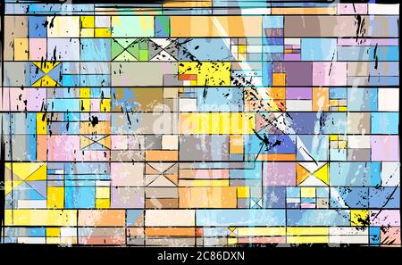 sfondo astratto, con tratti di vernice, schizzi e linee geometriche Illustrazione Vettoriale