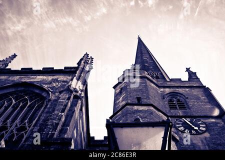 Chiesa di Santa Maria la Vergine e Santa Maria Maddalen, Tetbury, Gloucestershire. Cotsworld, Chiesa, Chiesa spire Foto Stock