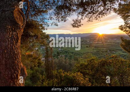 Tramonto sulla campagna a Zante, Grecia Foto Stock