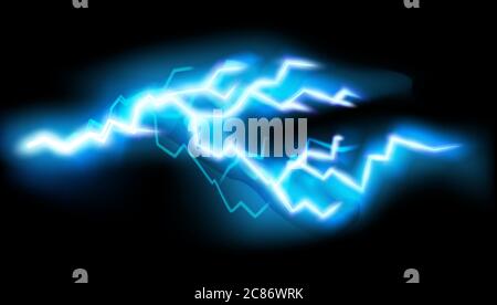Lampi di fulmini, isolati su sfondo trasparente. Thunderstorm Electric Bolt, illustrazione vettoriale in stile realistico Illustrazione Vettoriale