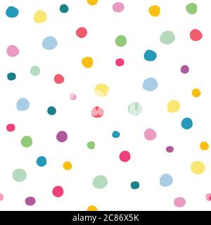 Simpatico e divertente motivo senza cuciture con punti colorati imperfetti, tavolozza pastello Foto Stock