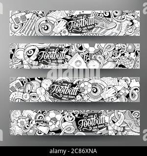 Cartoon vettore doodles Calcio banner orizzontali Illustrazione Vettoriale