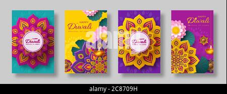 Diwali, festa delle carte di vacanza luci. Illustrazione Vettoriale