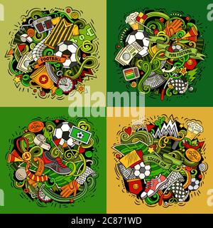 Vettoriale doodles cartoon set di combinazioni di calcio di oggetti Illustrazione Vettoriale