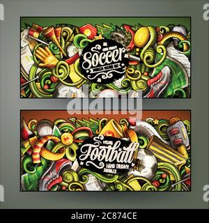 Cartoon vettore doodles Calcio banner orizzontali Illustrazione Vettoriale