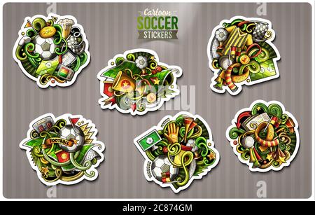 Set di adesivi cartoni animati Soccer Illustrazione Vettoriale