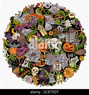 Fumetto vettore doodles felice illustrazione di Halloween Illustrazione Vettoriale