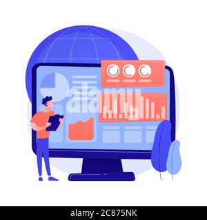 Metafora globale di concetto vettoriale di analisi di sondaggio online. Illustrazione Vettoriale