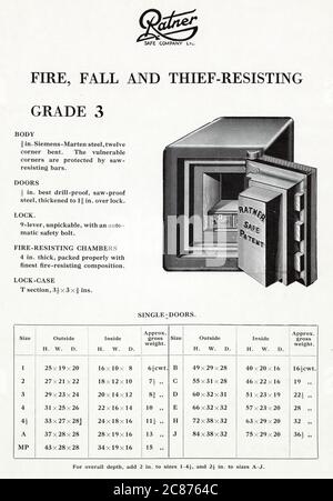 Ratner, resistente a incendi, cadute e ladri, grado 3, con dettagli e misurazioni. Foto Stock