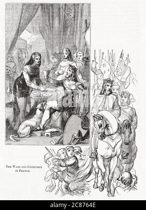 Il Valhalla britannico -- le guerre e le conquiste in Francia. Raffigurante Edoardo, il Principe Nero, intratteneva il suo prigioniero, il re Giovanni II di Francia, che catturò a Poitiers, poi guidò con lui attraverso Londra. Foto Stock