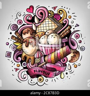 Cartoon carino doodles disegnati a mano gelato illustrazione Illustrazione Vettoriale