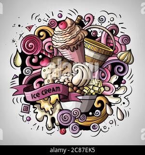 Cartoon carino doodles disegnati a mano gelato illustrazione Illustrazione Vettoriale