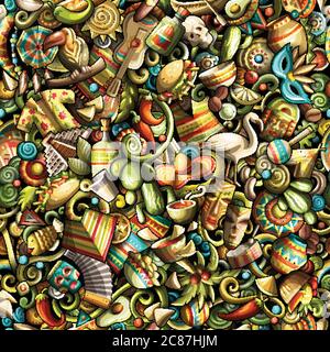 Cartoon carino doodles America Latina modello senza giunture Illustrazione Vettoriale