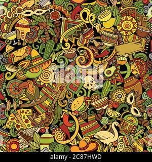 Cartoon carino doodles America Latina modello senza giunture Illustrazione Vettoriale