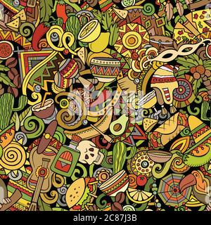 Cartoon carino doodles America Latina modello senza giunture Illustrazione Vettoriale