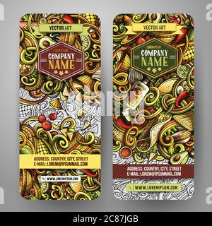 Cartoon vettore doodles messicano cibo banner verticali Illustrazione Vettoriale