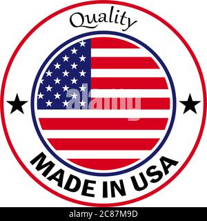 Made in USA, modello vettoriale con l'icona della bandiera americana Illustrazione Vettoriale