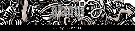 Musica mano doodle banner. Illustrazioni dettagliate su cartoni animati. Illustrazione Vettoriale