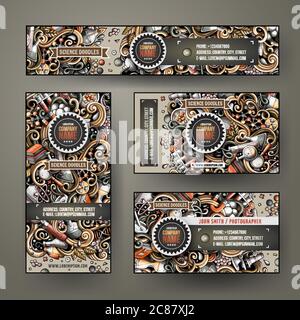 I modelli vettoriali di identità corporate impostano il design con il tema di scienza di doodles Illustrazione Vettoriale