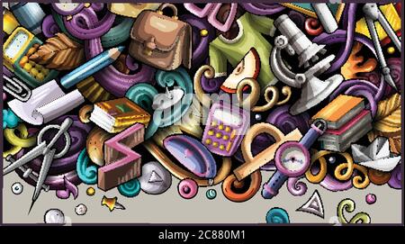 Cartoon cute colorful mano disegnati doodles sfondo della scuola Illustrazione Vettoriale