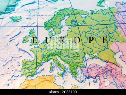 Mappa geografica dell'Europa chiudi Foto Stock